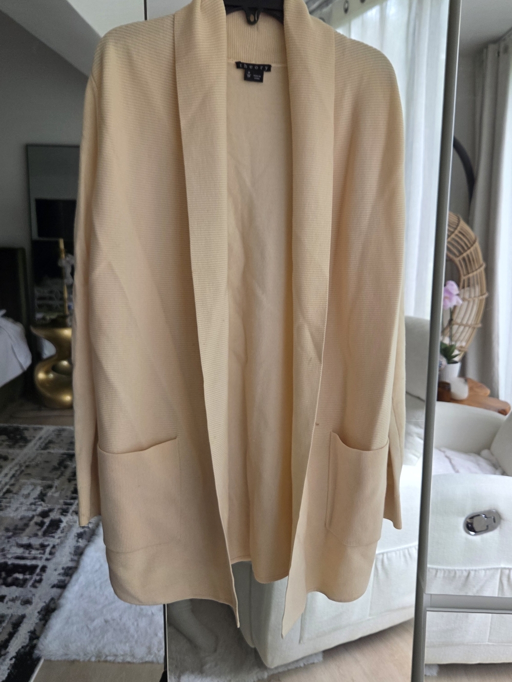 Theory Light Cream Open-Front Shawl Collar Jacket